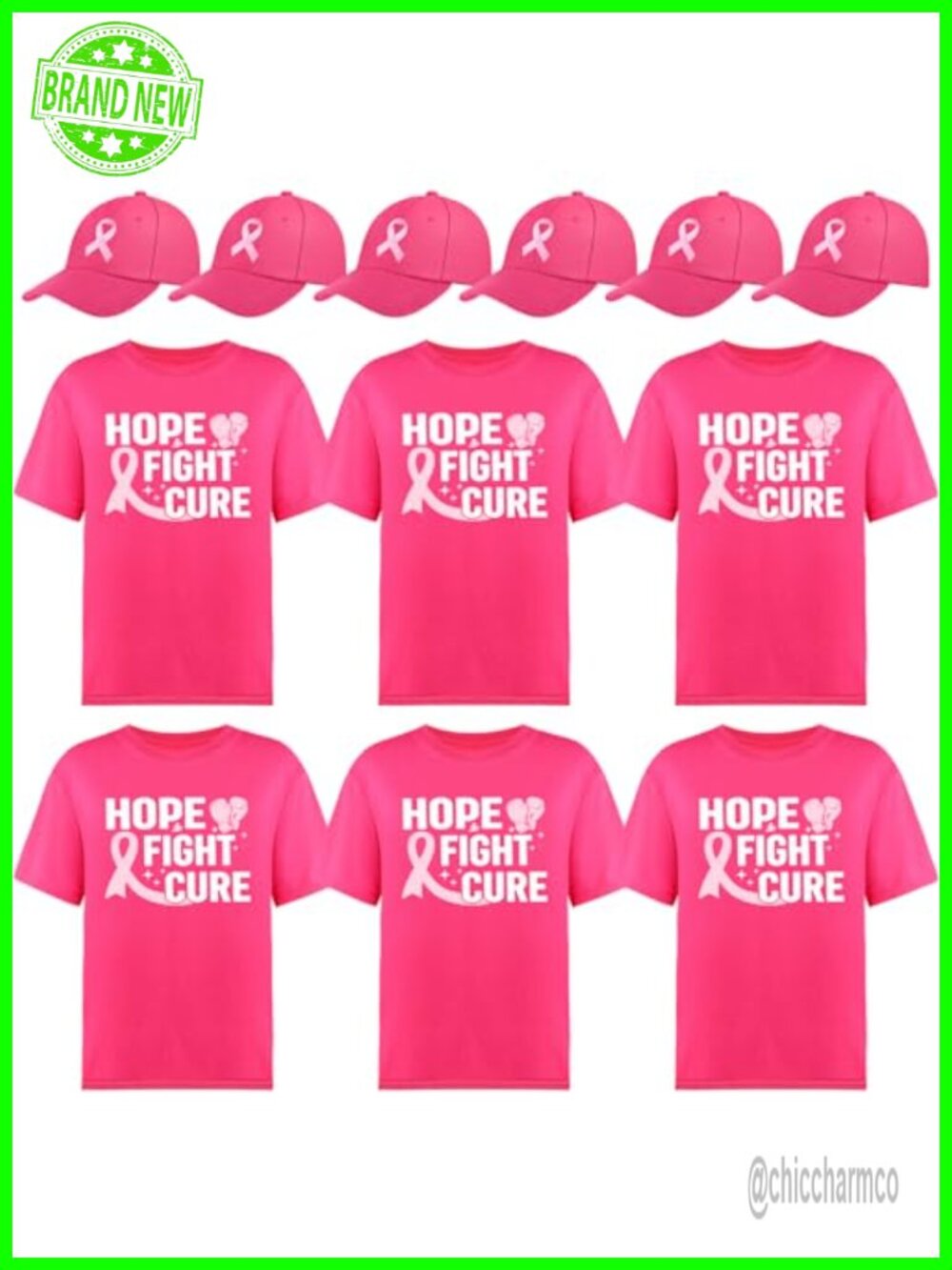 12 Pc Breast Cancer Awareness T-Shirts & Hats Set Cotton